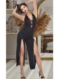 İzabel Siyah Fantezi Dantel Detaylı Seksi Tulum İzabel TLM-501