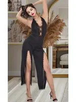 Siyah Fantezi Dantel Detaylı Seksi Tulum İzabel TLM-501 Siyah