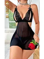 Siyah Göğüs Dekolteli Transparan Fantazi Gecelik Ruselin 2161 Siyah