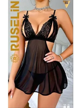 Ruselin Siyah Göğüs Dekolteli Transparan Fantazi Gecelik Ruselin 2161 - Alternatif Görünüm