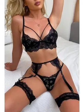 Ruselin Siyah İpli Dantelli Seksi Jartiyer Takım Ruselin 2183