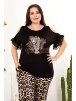 Siyah Leopar Desenli Kısa Kollu Büyük Beden Pijama Takımı Lady 10852 Siyah farklı açı