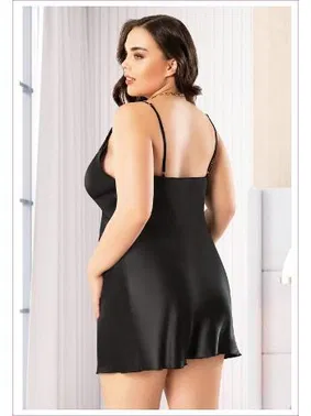 Miss Laris Siyah Ön Kısmı Dantel İnce Askılı Saten Büyük Beden Gecelik Miss Laris 4047 - Alternatif Görünüm