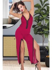 İzabel Siyah Önden Yırtmaçlı Fantazi Gecelik Tulum İzabel 502