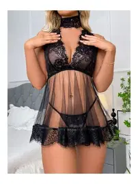 Loomerie Siyah Özel Fantezi Gecelik Seksi Şık Tasarım Transparan Dantel Detaylı Loomerie 524