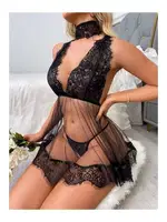 Siyah Özel Fantezi Gecelik Seksi Şık Tasarım Transparan Dantel Detaylı Loomerie 524 Siyah görsel 4