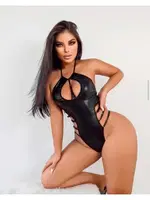 Siyah Parlak Dekolteli Body Lily Bianca LB-174