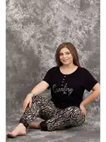 Siyah Renk Zebra Desenli Büyük Beden Anne Pijama Takımı Lady 10982 detay görünüm