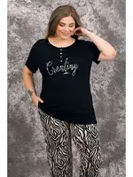 Siyah Renk Zebra Desenli Büyük Beden Anne Pijama Takımı Lady 10982 farklı açı