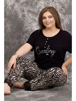 Siyah Renk Zebra Desenli Büyük Beden Anne Pijama Takımı Lady 10982 görsel 4