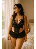 Dantelli Bel Dekolteli Fantazi Siyah Babydoll Venlisa 909 Görsel detay görünüm