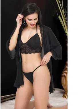 İzabel Siyah Sabahlıklı Tanga Sütyen Takım İzabel TS-0903 - Alternatif Görünüm