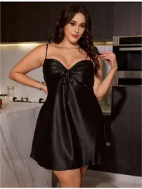 Real Passione Siyah Saten Seksi Büyük Beden Gecelik Real Passione 11000