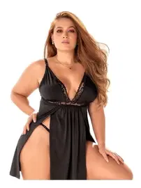 SHE Siyah Seksi Büyük Beden Mini Dekolteli Gecelik SHE 2036