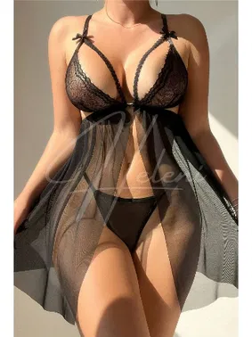 Ruselin Siyah Seksi Dantel Tül Fantezi Gecelik Ruselin 2195