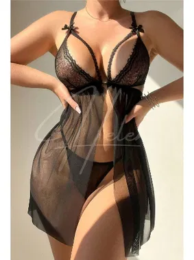 Ruselin Siyah Seksi Dantel Tül Fantezi Gecelik Ruselin 2195 - Alternatif Görünüm