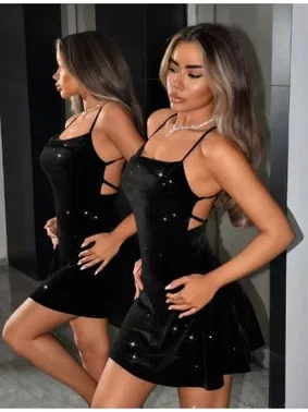 Real Passione Siyah Simli Askılı Mini Elbise Real Passione E1013 - Alternatif Görünüm