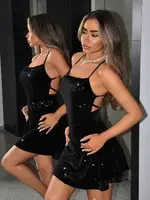 Siyah Simli Askılı Mini Elbise Real Passione E1013 Siyah farklı açı