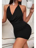 Siyah Sırt Dekolteli Fantezi Mini Elbise Real Passione E1028 Siyah detay görünüm