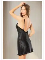 Siyah Sırt V Dekolteli İnce Askılı Saten Gecelik Miss Laris 2140 Siyah detay görünüm