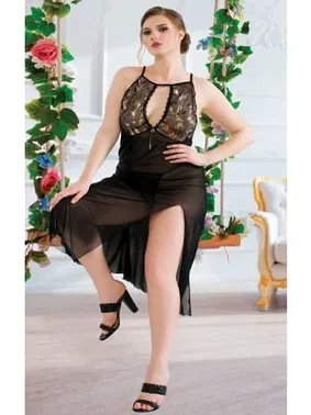 Real Passione Siyah Tül Büyük Beden Seksi Gecelik Real Passione 6303