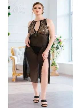 Real Passione Siyah Tül Büyük Beden Seksi Gecelik Real Passione 6303 - Alternatif Görünüm