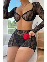 Siyah Tül Dantelli Dekolteli Erotik Gecelik Takım Real Passione 70011 Siyah farklı açı