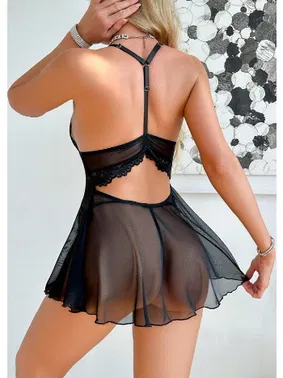 Ruselin Siyah Tül Dantelli Kısa Transparan Fantezi Gecelik Ruselin 2191 - Alternatif Görünüm