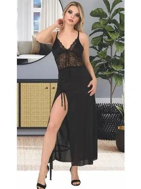 İzabel Siyah Yırtmaçlı Seksi Tül Uzun Erotik Gecelik