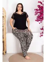 Siyah Zebra Desenli Kısa Kol Büyük Beden Pijama Takımı Lady 10951 detay görünüm