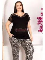 Siyah Zebra Desenli Kısa Kol Büyük Beden Pijama Takımı Lady 10951 farklı açı