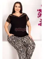 Siyah Zebra Desenli Kısa Kol Büyük Beden Pijama Takımı Lady 10951 görsel 4