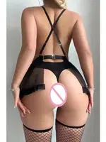 Siyah Zincir Detaylı Dantel Fantezi Takım Ruselin 2235 farklı açı