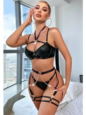 Loomerie Siyah Zincirli Detaylı Jartiyerli İç Çamaşır Takımı Loomerie 525