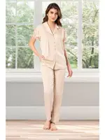 Somon Kısa Kollu Kolları Dantel Gömlek Pijama Takım Pink Night 1204 Somon