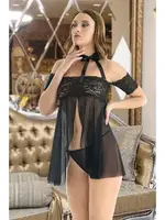 Straplez Dantel Seksi Kadın Gecelik Nathalie T-2030 Siyah görsel 4