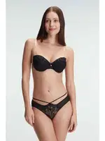 Straplez Push-up Destekli Balenli Şeffaf Sırt Aksesuarlı Askıları Çıkabilir Boncuk Detaylı Sütyen Anıl 3804 Siyah