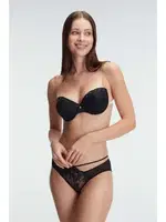 Straplez Push-up Destekli Balenli Şeffaf Sırt Aksesuarlı Askıları Çıkabilir Boncuk Detaylı Sütyen Anıl 3804 Siyah detay görünüm