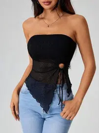 Ruselin Straplez Siyah Tül Transparan Detaylı Büstiyer Ruselin 5094