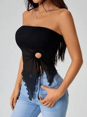 Ruselin Straplez Siyah Tül Transparan Detaylı Büstiyer Ruselin 5094 - Alternatif Görünüm