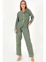 Stripes Uzun Kollu Kadın Pijama Takım DoReMi 002-000088 Haki görsel 6