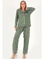 Stripes Uzun Kollu Kadın Pijama Takım DoReMi 002-000088 Haki görsel 7