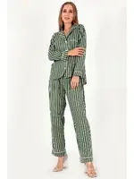 Stripes Uzun Kollu Kadın Pijama Takım DoReMi 002-000088 Haki detay görünüm