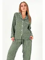 Stripes Uzun Kollu Kadın Pijama Takım DoReMi 002-000088 Haki farklı açı