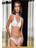 V Kesim Çapraz İpli Kadın Sütyen Külot Takım Büşra 206 Ekru