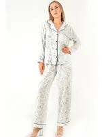 Sweat Floral Uzun Kollu Kadın Pijama Takım DoReMi 002-000083 Beyaz görsel 4