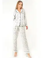 Sweat Floral Uzun Kollu Kadın Pijama Takım DoReMi 002-000083 Beyaz görsel 7