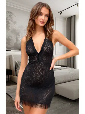 Venlisa Tam Dantel Transparan Mini Siyah Fantazi Gecelik Venlisa V2401