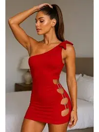 Venlisa Metal Aksesuarlı Tek Omuz Kısa Fantazi Elbise Venlisa 9202