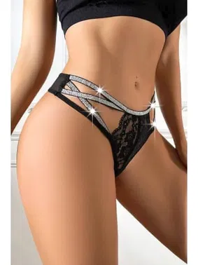 missisX Taşlı Dantelli Siyah Fantazi Külot MissisX 1001 - Alternatif Görünüm